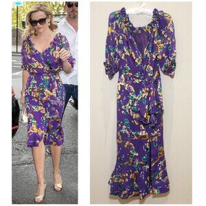 NWT Saloni Olivia Silk Chiffon Violet Dress